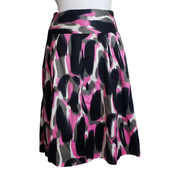 International Concepts Abstract Print Skirt Size 8 Black Pink Workwear Stretch - Picture 1 of 12